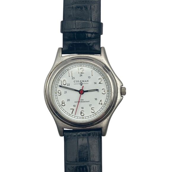 Men's Quartz Watch Coleman 36mm WR30M - New Battery - Adjustable Leather Band - Picture 1 of 9